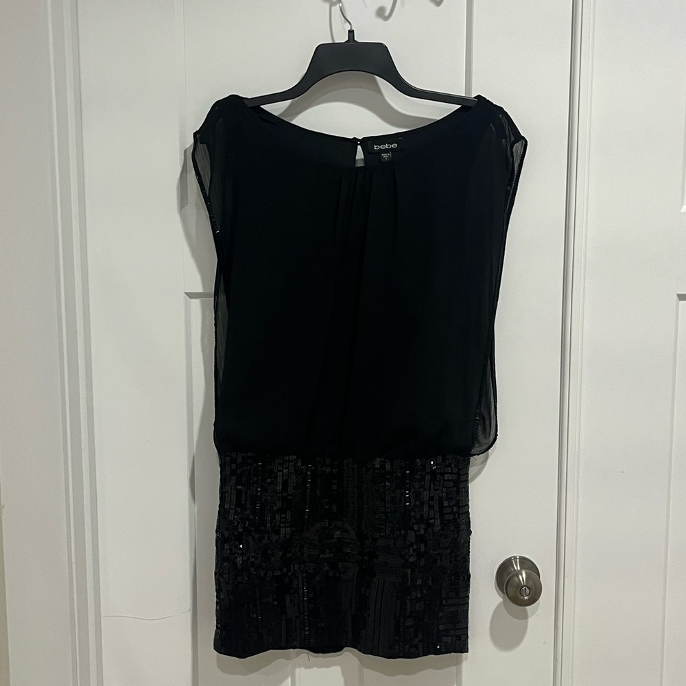 Bebe Black Dress with Sequin Skirt